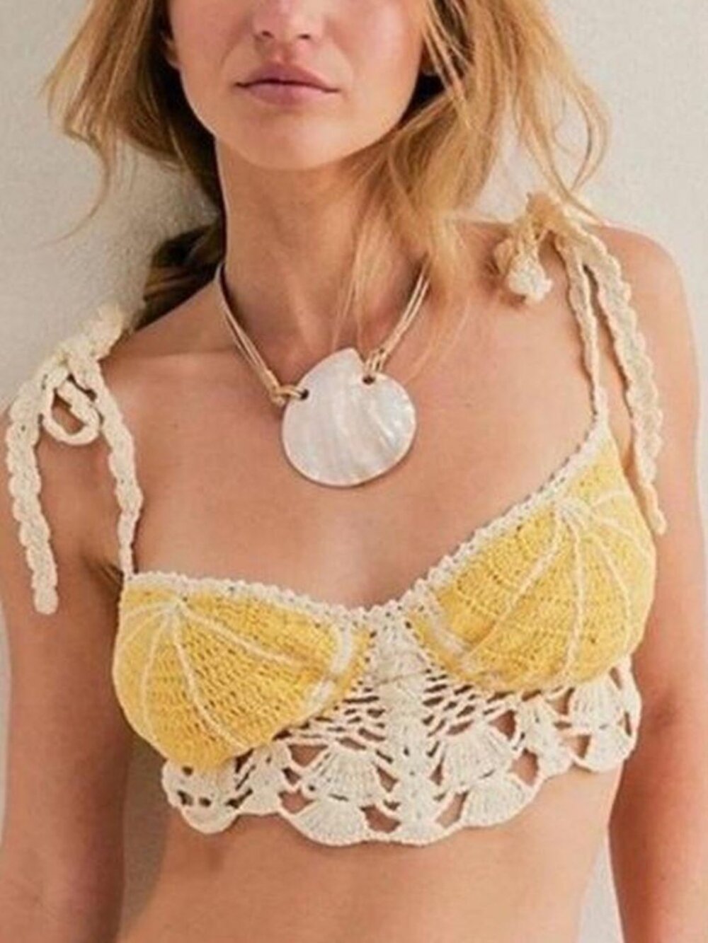 Free People Sweet On You Crochet Bra in Lemon L NWT - Picture 2 of 11